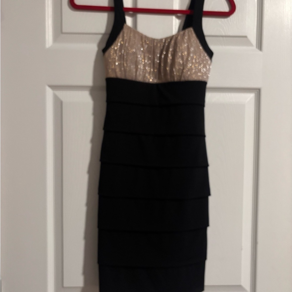 Sweet Storm Black and Gold Mini Dress